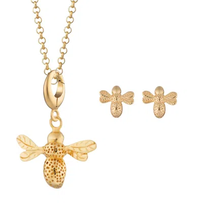 Lily Charmed Women's Gold Plated Bee Necklace & Studs Jewellery Set