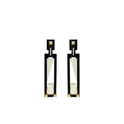Gissa Bicalho Women's Neutrals Handmade Acrylic Earring Long Deco Rectangular Cut Stone Clay In Black