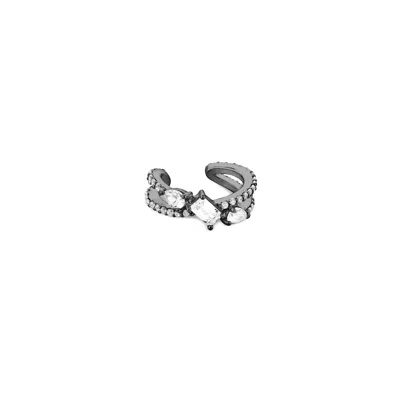 Sally Skoufis Women's Black / White Baguette Ear Cuff With Man Made Cz Diamond Stimulant In Sterling Silver & Prem