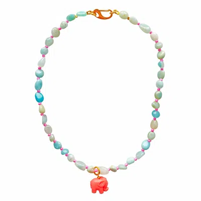Smilla Brav Women's Gold / Green / Pink Aventurine Elephant Necklace Simson