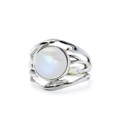 Isla Silver Women's White / Silver Unique Rainbow Moonstone Statement Ring