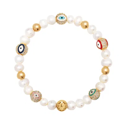Nialaya Evil Eye Pearl Bracelet In Multi