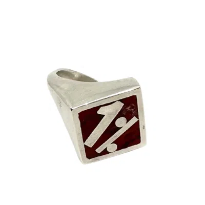 Tg-jewellery By Tamara Gervasio Silver / Red One Percent Chunky Sterling Silver Men's Ring Red Enamel One Of A Kind