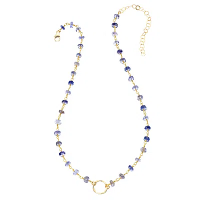 Heather Hawkins Jewelry Women's Blue Tiny Hammered Circle Necklace - Iolite