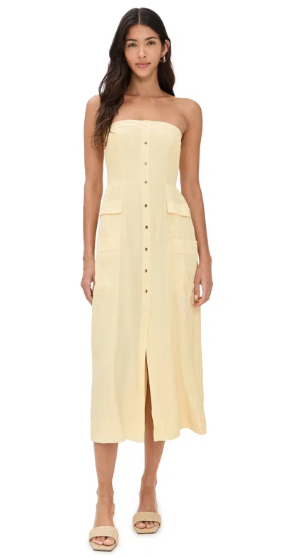 Ramy Brook Blair Strapless Smocked Midi Dress In Yellow