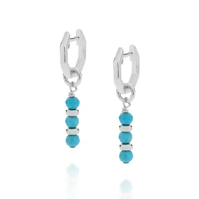 Nellou Jewellery Women's Blue / Silver Linear Huggie December Birthstone Earrings Sterling Silver - Turquoise
