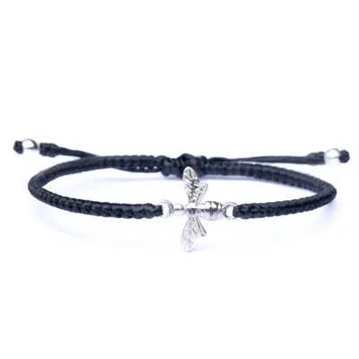 Harbour Uk Bracelets Bee Women Bracelet - Handmade Black Rope & Sterling Silver - Queen Bee