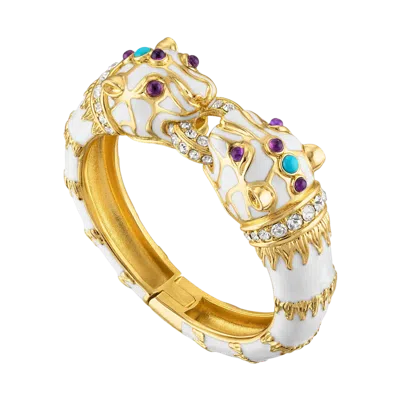 Laura Gray Women's White Enamel Double Panther Bracelet