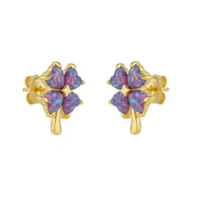 Spero London Pink Purple Opal Four Leaves Clover Sterling Silver Stud Earrings In Gold