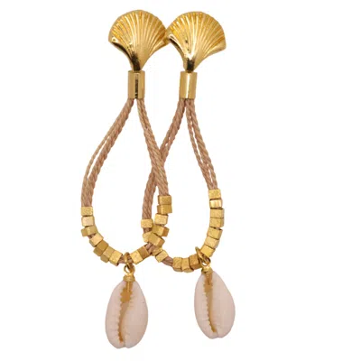 Nart Nature Making Art Women's Gold / White The Buzios Buriti Natural Fiber Earrings