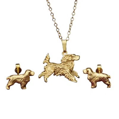 Simon Kemp Jewellers Women's Spaniel Set Of Matching Earrings And Pendant In Eighteen Carat Gold On Silver