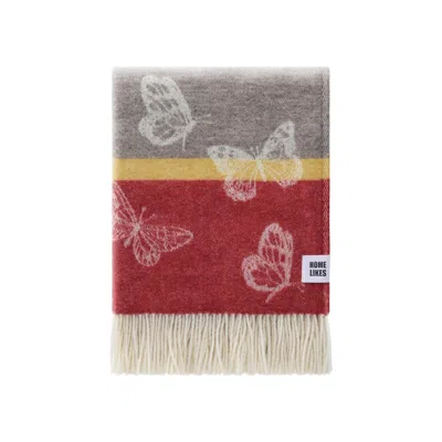 J.j.textile Brown / Red / Yellow Butterfly Stripe Wool Throw