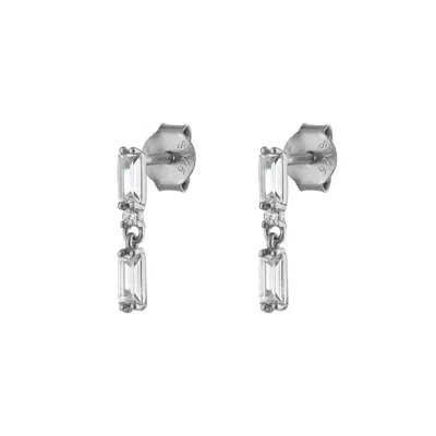 Outofoffice Women's Double Baguette Silver Pave Earring