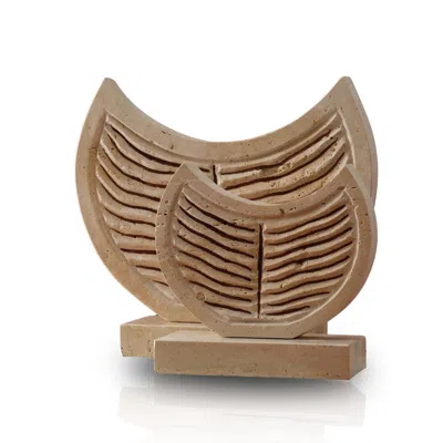 Marleth Neutrals Set Of Two Handmade Travertine Crescent Decor Set With Carved Line Detail