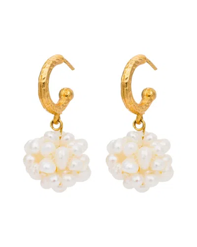 Kybele Studio Women's Gold / White Pearl Bouquet Hoop Earrings