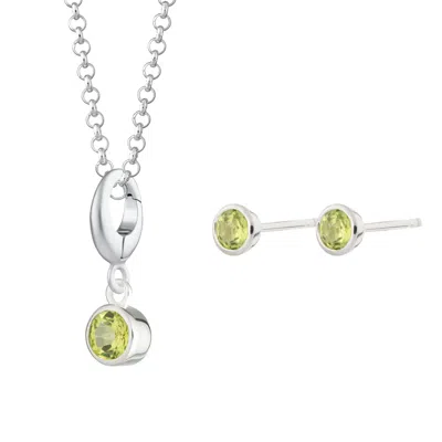 Lily Charmed Women's Silver / Green August Birthstone Jewellery Set - Peridot