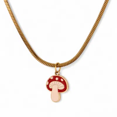 Vicky&nico Women's Red / Gold Mushroom Charm Necklace In Multi