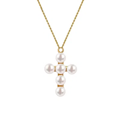 Outofoffice Women's Religious Pearl Cross Charm Pendant Gold