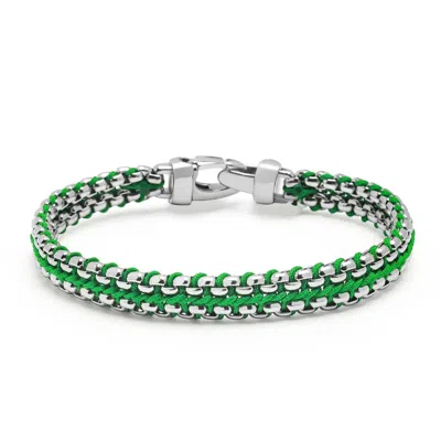 Nialaya Green Woven Box Silver Chain Bracelet