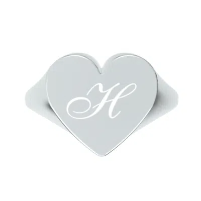 Unaloe Women's Custom Heart Shaped Chevalier Ring In Sterling Silver With -h- Initial