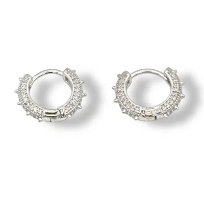 Jagged Halo Jewelry Women's Spike Micro Huggie Hoop Earrings White Gold