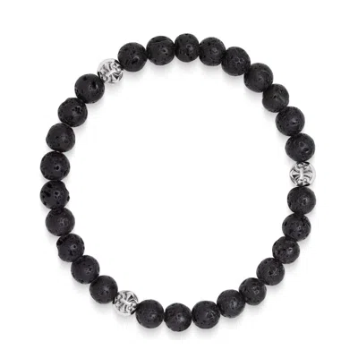 Nialaya Lava Stone Silver Ball Bracelet