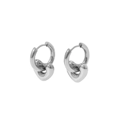 Outofoffice Women's Puffy Silver Heart Charm Earring Hoop Sterling Minimal