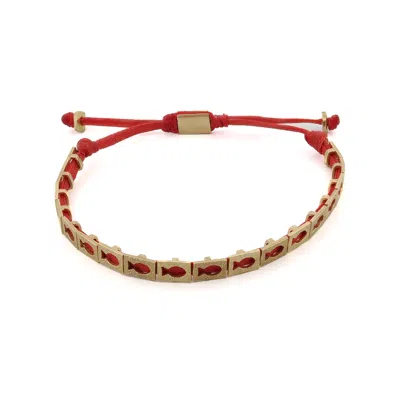 Ebru Jewelry Men's Gold / Red Lucky Fish Red Woven Unisex String Bracelet - Red