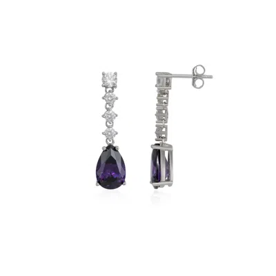 Spero London Pear Shape Amethyst Sterling Silver Drop Earrings