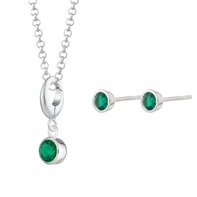 Lily Charmed Women's Silver / Green May Birthstone Jewellery Set - Emerald