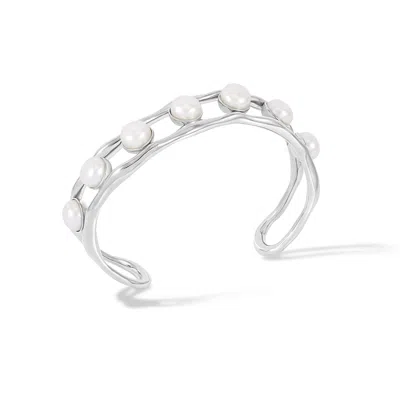 Dower & Hall Waterfall White Pearl Cuff Bangle In Silver