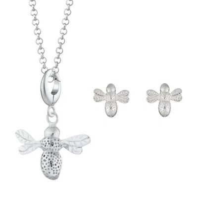 Lily Charmed Women's Sterling Silver Bee Necklace & Studs Jewellery Set