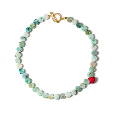 Kybele Studio Women's Gold / Green / Red Salt & Sea Necklace With Amazonite & Coral
