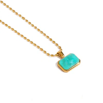 Outofoffice Women's Amazonite Gemstone Green Sea Radiant Gold Statement Layering Necklace Charm