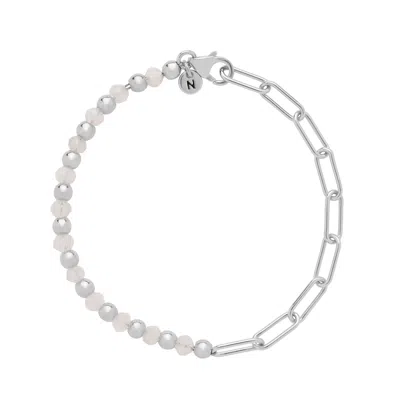 Nellou Jewellery Women's Neutrals / Silver Rainbow Moonstone Gem Shine Bracelet Sterling Silver