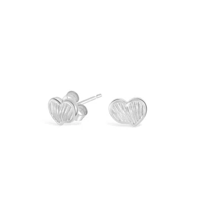 Dower & Hall Humbug Heart Studs Ribbed Earrings In Metallic