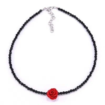 Mineralgems ✩ Studio Women's Red / Black Onyx Choker With Mini Rose