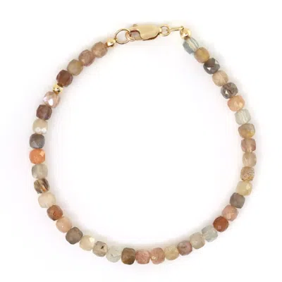 Shar Oke Men's Neutrals Peach Moonstone & 14k Gold Filled Bracelet