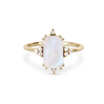Zohreh V. Jewellery Women's Gold / Neutrals Rectangle Moonstone & Diamond Ring 9k Gold