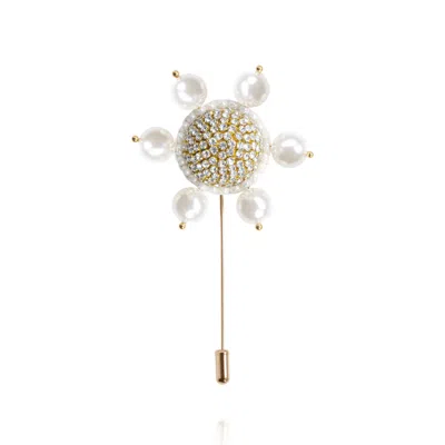 Saule Label Women's Gold / White Jolie Lapel Pin In White Pearl