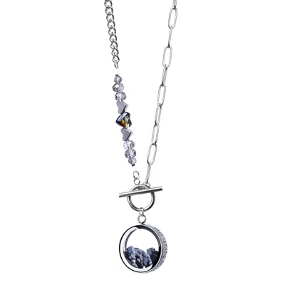 My Little Nature Women's Silver Snowflake Obsiadian Necklace With Joyful Beaded Toggle Clasp Chain - Crystals Gemston