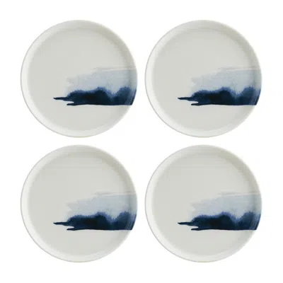 Turgla Home Blue / White Blue Wave Round Decorated Porcelain Side Plate Set Of Four