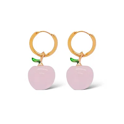 Valerie Chic Women's Gold / Pink / Purple Apple Rose Quartz Hoop Earrings