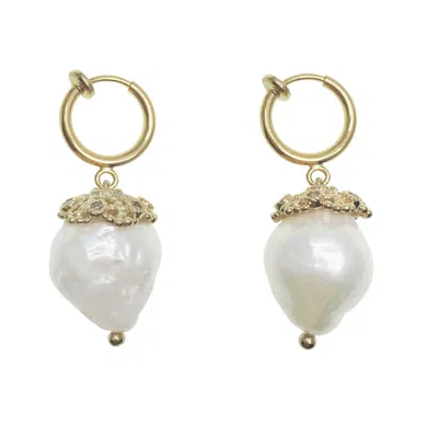 Farra Women's Gold Freshwater Edison Pearls Clip On Loop Earrings