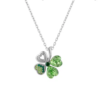 Spero London Men's Green / Silver Four Leaf Clover Tones Of Green Necklace In Sterling Silver