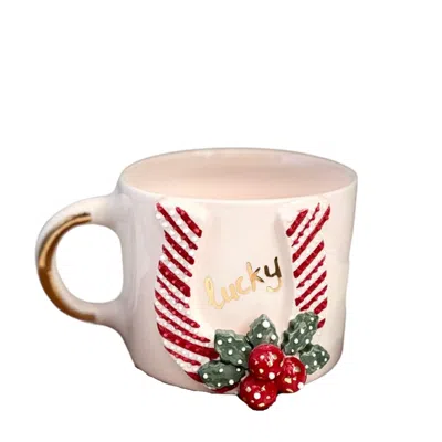 Anatoliacraft Gold / Red Handcrafted Lucky Horseshoe Ceramic Mug With Gold Detailing & Festive Design