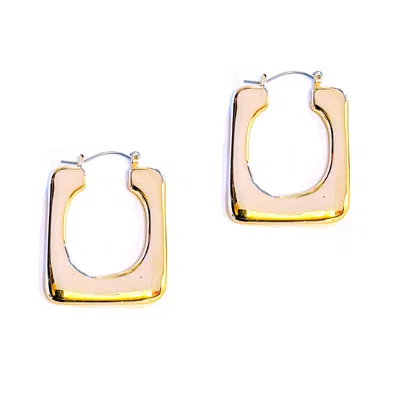 9design Women's Gold Plated Pillow Rectangle Hoop Earrings