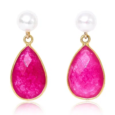 Pearls Of The Orient Online Women's Gold / Red Clara Cultured Freshwater Pearls & Ruby Quartz Drop Earrings