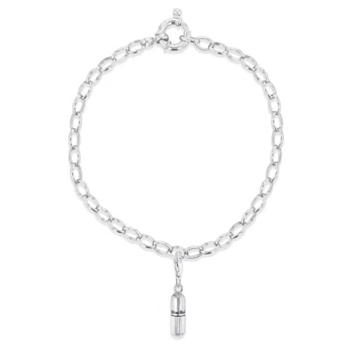 True Rocks Men's Mini Pill Charm On Belcher Bracelet Sterling Silver
