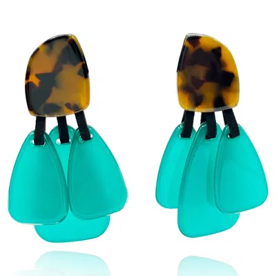 Michael Nash Jewelry Women's Green / Brown Tortoise Resin Top Earrings With Emerald Green Resin Drops